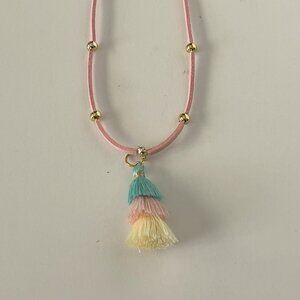 Pink Faux-Suede Necklace with tri-colored Tassle
